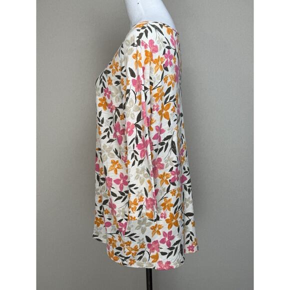 J.Jill Women's Plus Sz 1X Cream Floral Printed Top 100% Cotton 3/4 Sleeves - Picture 6 of 12
